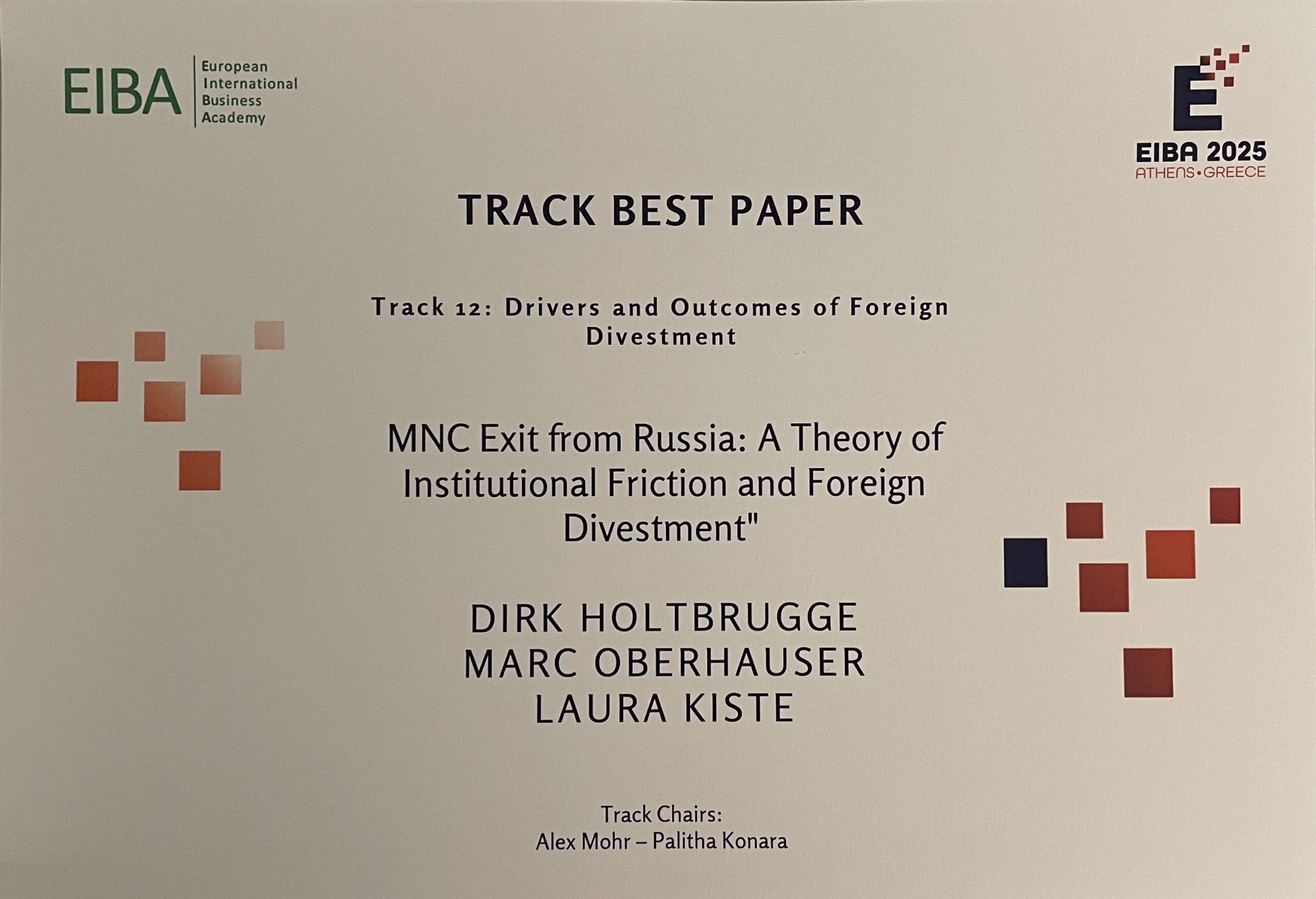 Best Paper Award EIBA 2025